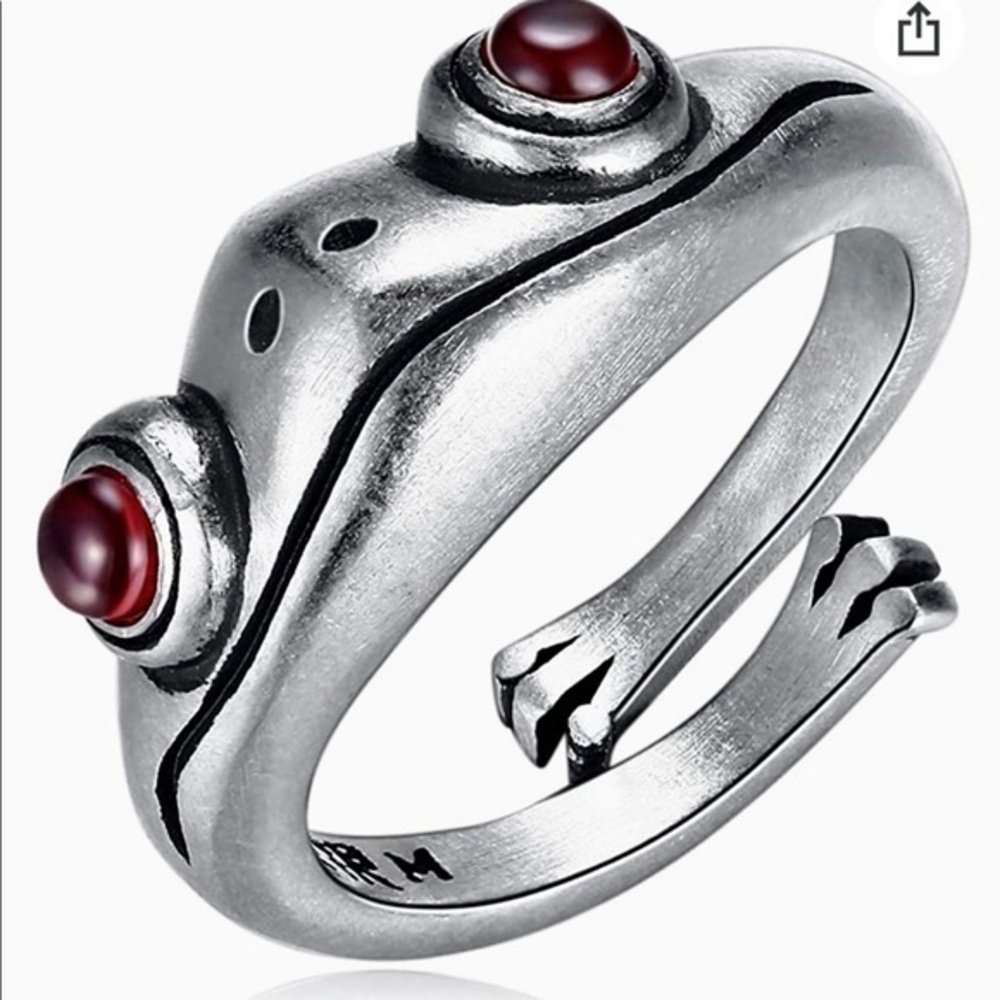 Solid 925 Sterling Silver Frog Ring red zircon eyes